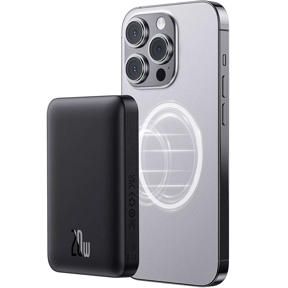 Externe Draadloze Batterij Baseus Magnetic Mini, 10000mAh, 20W, PD + FQI, 1 x QI - 1 x USB-C, Zwart P10059001113-00