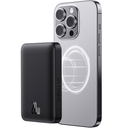 Externe Draadloze Batterij Baseus Magnetic Mini, 10000mAh, 20W, PD + FQI, 1 x QI - 1 x USB-C, Zwart P10059001113-00