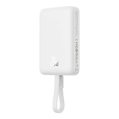 Draadloze Externe Batterij Baseus Magnetic Mini, 10000mAh, 20W, PD + FQI, 1 x Lightning - 1 x QI - 1 x USB-C, Wit P10022109223-00