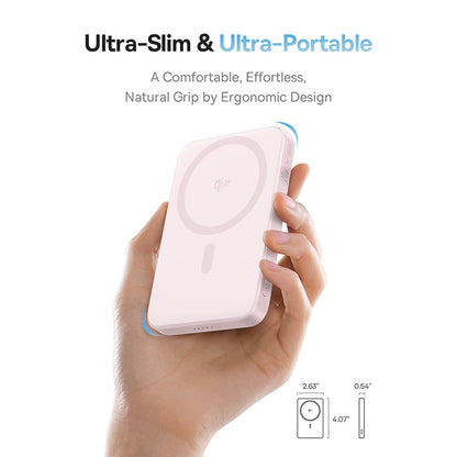 Draadloze Externe Batterij Baseus PicoGo, 5000mAh, 20W, PD + FQI, 1 x QI - 1 x USB-C, Roze P10076800413-00