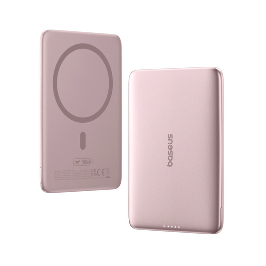 Draadloze Externe Batterij Baseus PicoGo AM41, 5000mAh, 20W, PD + FQI, 1 x QI - 1 x USB-C, Roze