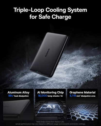 Externe Draadloze Batterij Baseus PicoGo AM41, 10000mAh, 27W, PD + FQI, 1 x QI - 1 x USB-C, Zwart E0027201