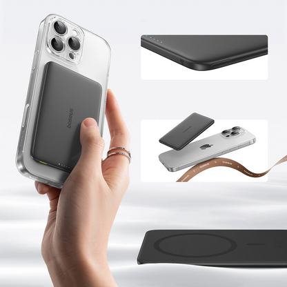 Draadloze Externe Batterij Baseus PicoGo AM41, 5000mAh, 20W, PD + FQI, 1 x QI - 1 x USB-C, Zwart