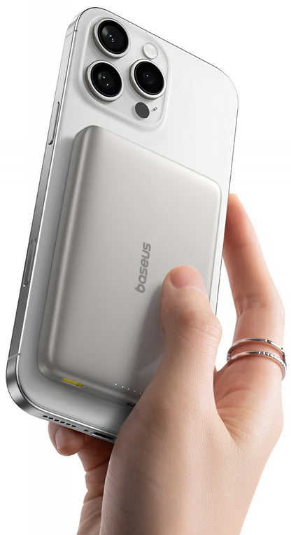 Externe Draadloze Batterij Baseus PicoGo AM41, 10000mAh, 27W, PD + FQI, 1 x QI - 1 x USB-C, Beige E0027203