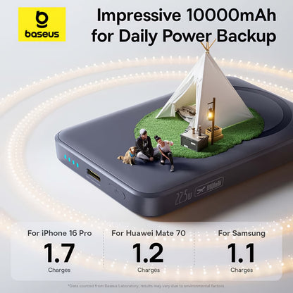 Baseus EnerFill FM11 Ultra-Mini Wireless External Battery, 10000mAh, 22.5W, PD + FQI, 1 x QI - 1 x USB-C, Gray E0026602