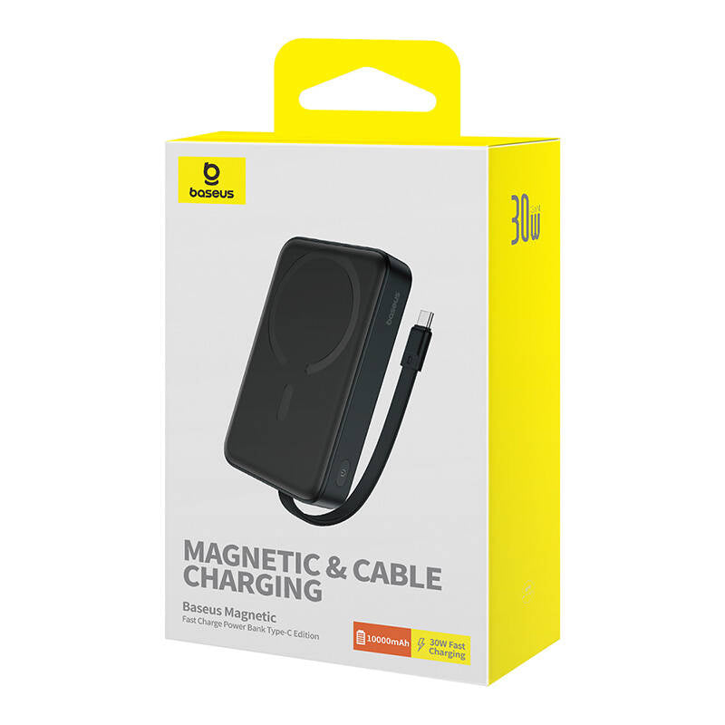 Externe Draadloze Batterij Baseus Magnetic Mini, 10000mAh, 30W, PD + FQI, 1 x QI - 2 x USB-C, Zwart P1002210B113-00