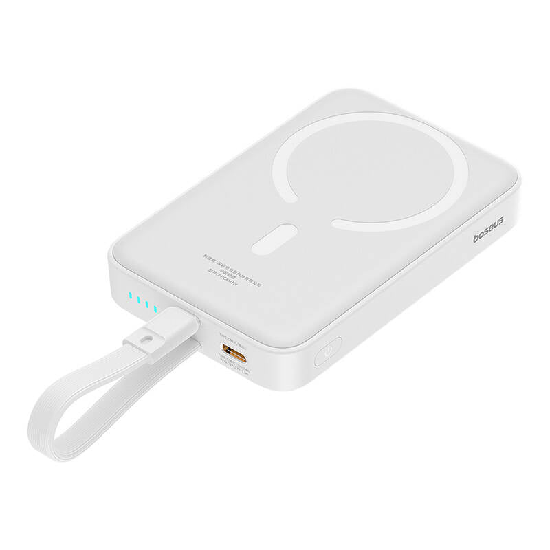 Draadloze Externe Batterij Baseus Magnetic Mini, 10000mAh, 20W, PD + FQI, 1 x Lightning - 1 x QI - 1 x USB-C, Wit P10022109223-00
