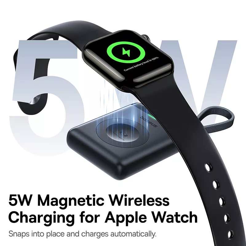 Draadloze Externe Batterij Baseus EnerFill FW11 voor Apple Watch Series, 1640mAh, 5W, 1 x QI, Zwart E0205301