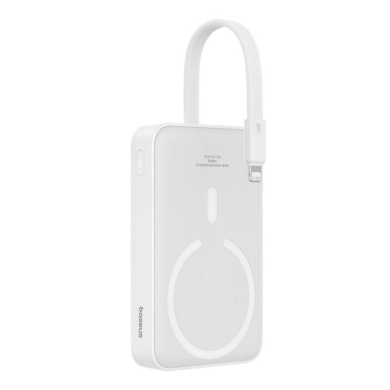 Draadloze Externe Batterij Baseus Magnetic Mini, 10000mAh, 20W, PD + FQI, 1 x Lightning - 1 x QI - 1 x USB-C, Wit P10022109223-00