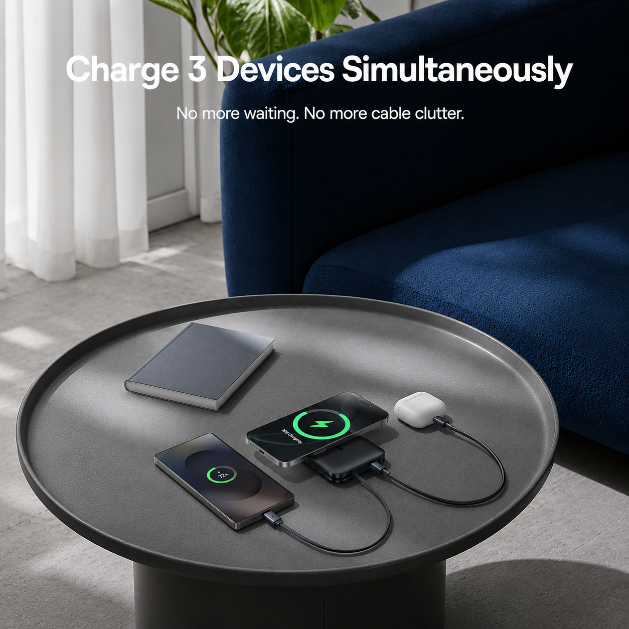 Draadloze Externe Batterij Baseus PicoGo AM61, 10000mAh, 45W, PD + FQI, 1 x QI - 2 x USB-C, Zwart E0028V00