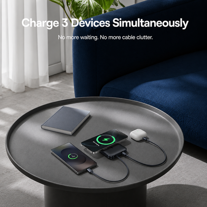 Draadloze Externe Batterij Baseus PicoGo AM61, 10000mAh, 45W, PD + FQI, 1 x QI - 2 x USB-C, Zwart E0028V00