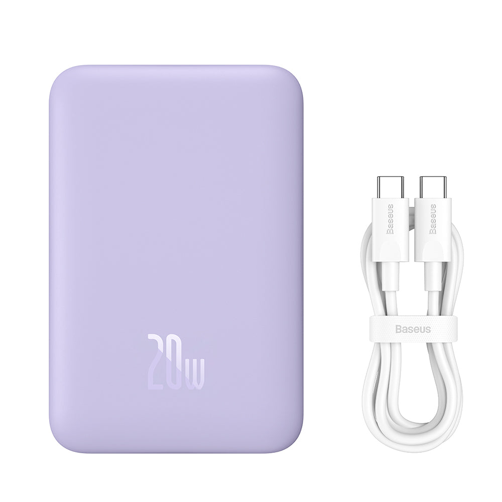 Draadloze Externe Batterij Baseus Magnetic Mini, 10000mAh, 20W, PD + FQI, 1 x QI - 1 x USB-C, Paars PPCX110105