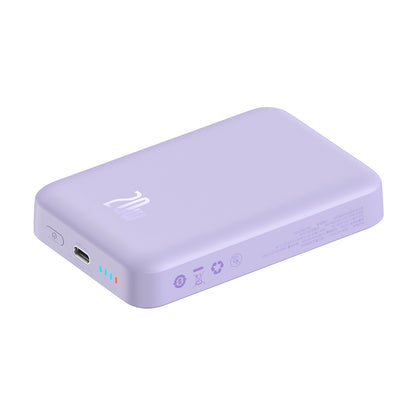 Draadloze Externe Batterij Baseus Magnetic Mini, 10000mAh, 20W, PD + FQI, 1 x QI - 1 x USB-C, Paars PPCX110105