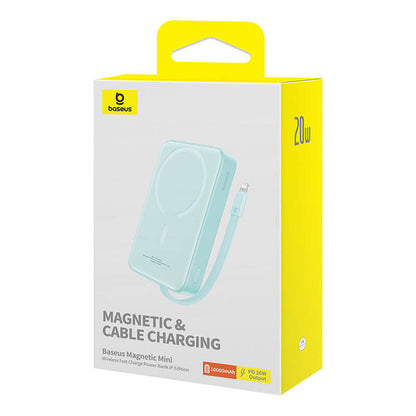 Draadloze Externe Batterij Baseus Magnetic Mini, 10000mAh, 20W, PD + FQI, 1 x Lightning - 1 x QI - 1 x USB-C, Groen P10022109333-00