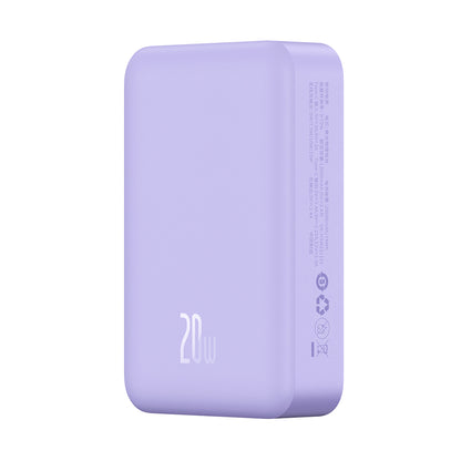 Externe Draadloze Batterij Baseus Magnetic Mini, 20000mAh, 20W, PD + FQI, 1 x QI - 1 x USB-C, Paars PPCX150005