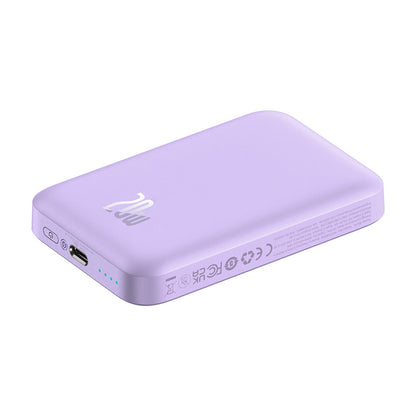 Externe Draadloze Batterij Baseus Mini Air, 6000mAh, 20W, PD + FQI, 1 x QI - 1 x USB-C, Paars P10059002513-00