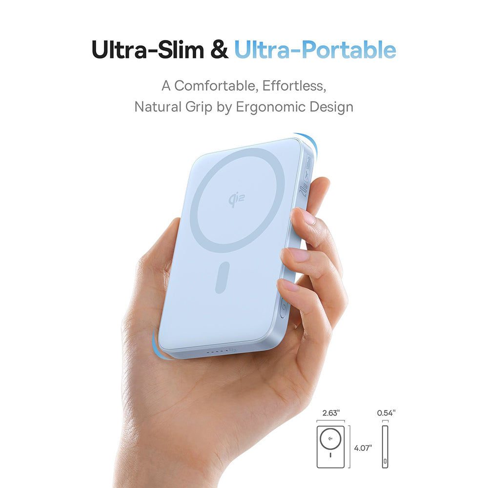 Externe Draadloze Batterij Baseus PicoGo, 5000mAh, 20W, PD + FQI, 1 x QI - 1 x USB-C, Blauw P10076800313-00