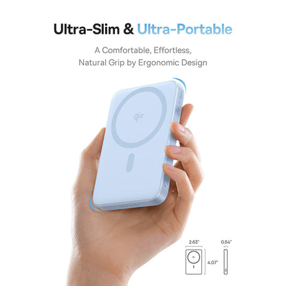 Externe Draadloze Batterij Baseus PicoGo, 5000mAh, 20W, PD + FQI, 1 x QI - 1 x USB-C, Blauw P10076800313-00