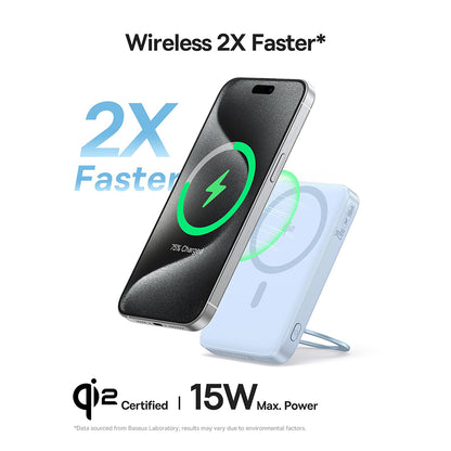 Externe Draadloze Batterij Baseus PicoGo, 5000mAh, 20W, PD + FQI, 1 x QI - 1 x USB-C, Blauw P10076800313-00