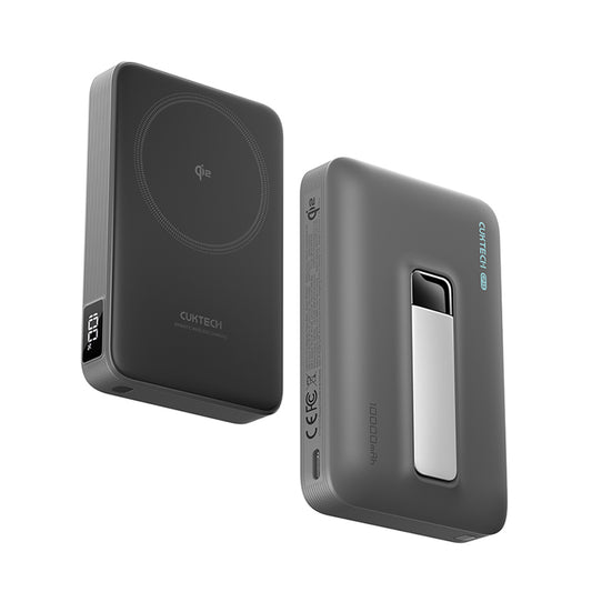 Draadloze Externe Batterij Cuktech WPB100, 10000mAh, 30W, PD + FQI, 1 x QI - 1 x USB-C, Grijs CUWPB100GLBK