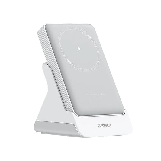 Draadloze Externe Batterij Cuktech WPB100N, 10000mAh, 20W, PD + FQI, 1 x QI - 1 x USB-C, Wit CKWPB100NGLGR