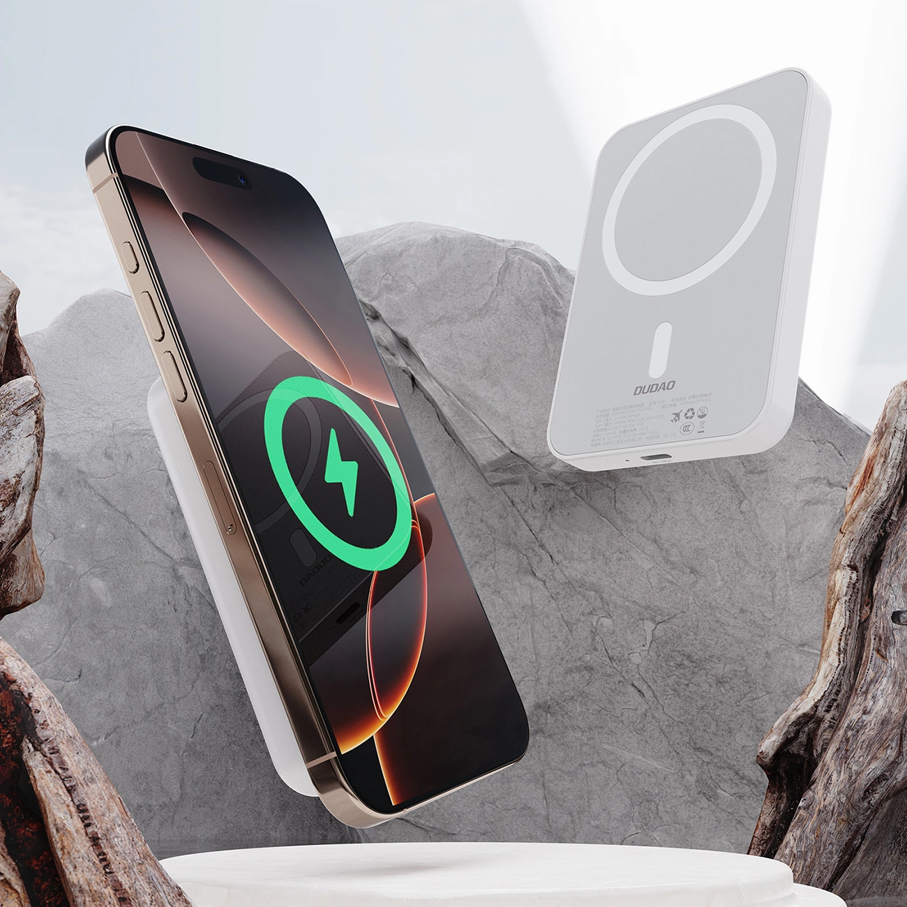 Dudao K26s Externe Draadloze Batterij, 5000mAh, 20W, PD + FQI, 1 x QI - 1 x USB-C, Wit