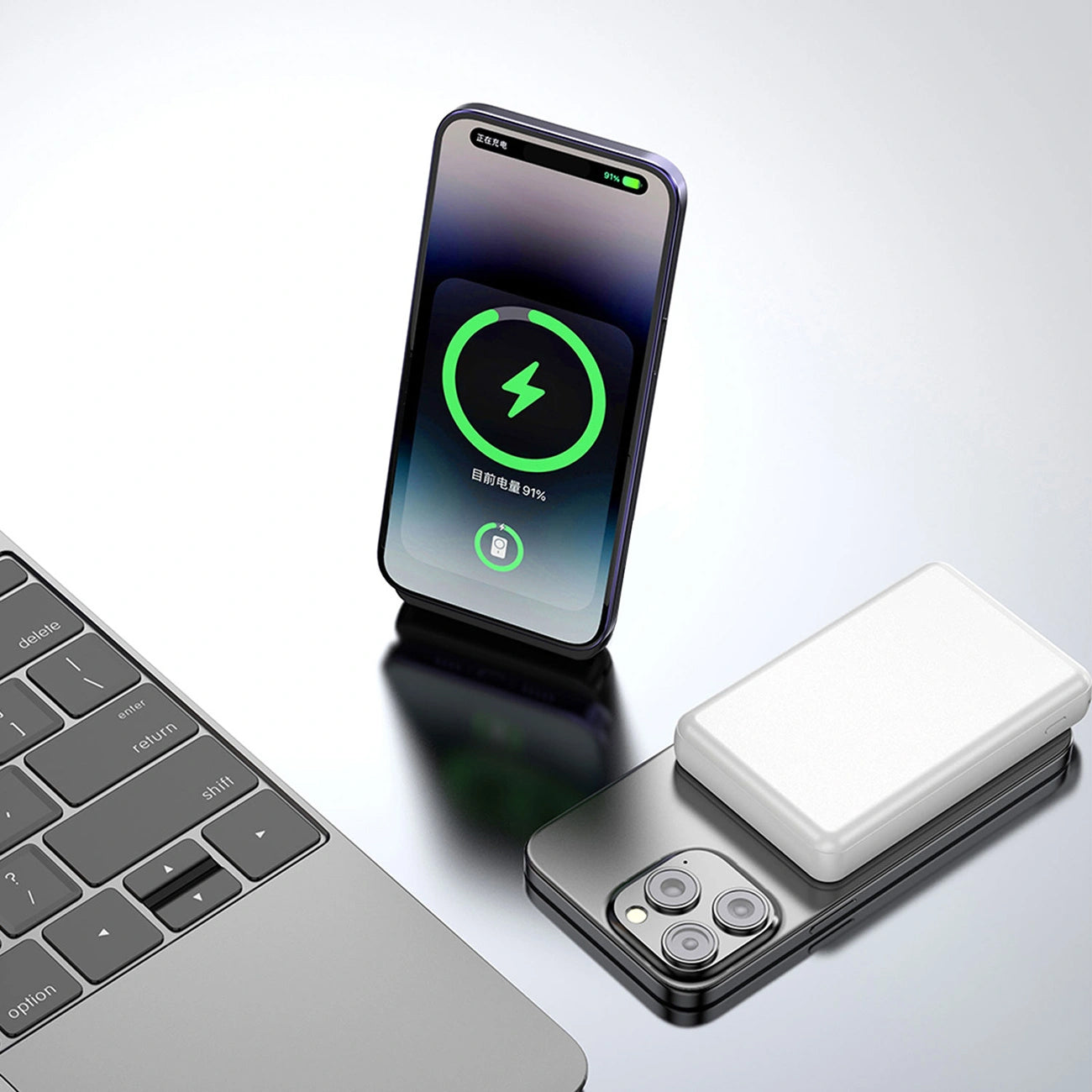 Draadloze Externe Batterij Dudao K14S, 5000mAh, 20W, QC + PD + FQI, 1 x QI - 1 x USB-A - 1 x USB-C, Wit