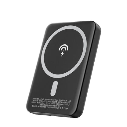 Dudao K14S Wireless External Battery, 5000mAh, 10W, PD + QI, 1 x QI - 1 x USB-C, Black