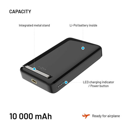 Draadloze Externe Batterij Fixed MagZen 10 Pro, 10000mAh, 30W, PD + FQI, 1 x QI - 1 x USB-C, Zwart