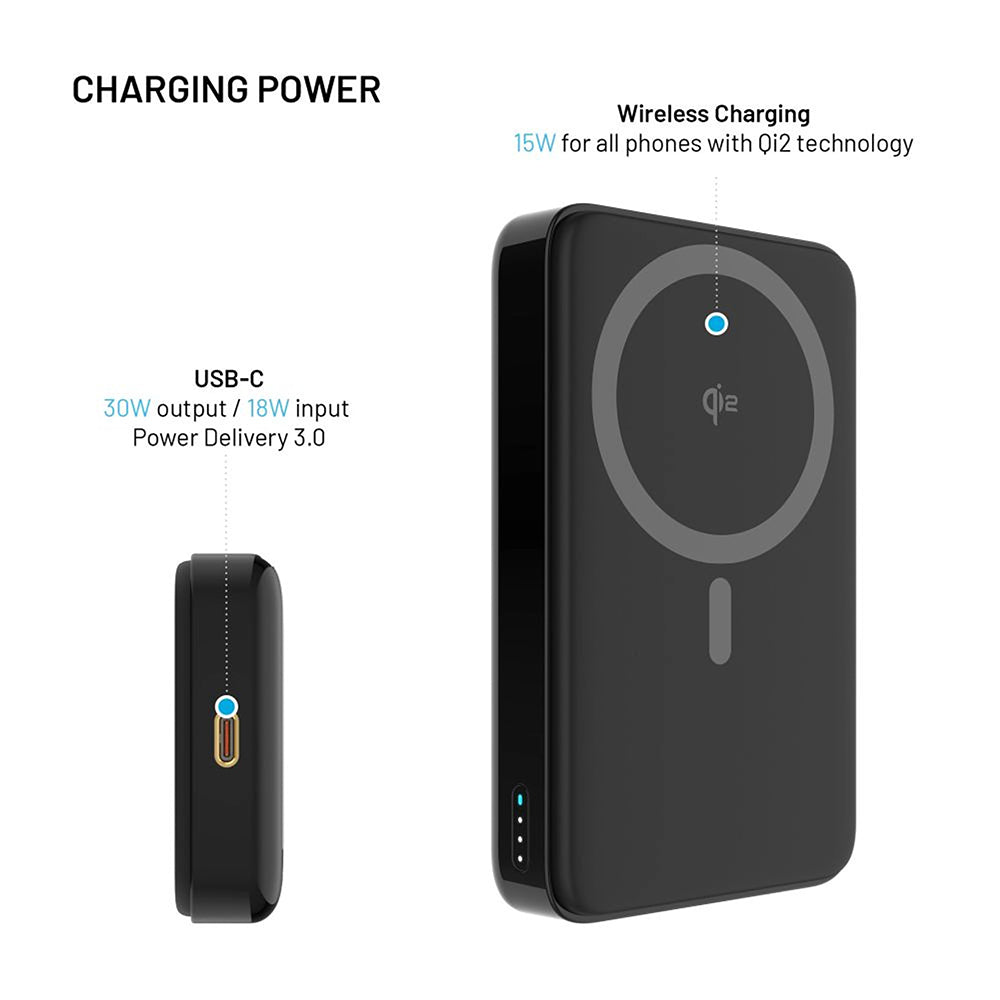 Draadloze Externe Batterij Fixed MagZen 10 Pro, 10000mAh, 30W, PD + FQI, 1 x QI - 1 x USB-C, Zwart