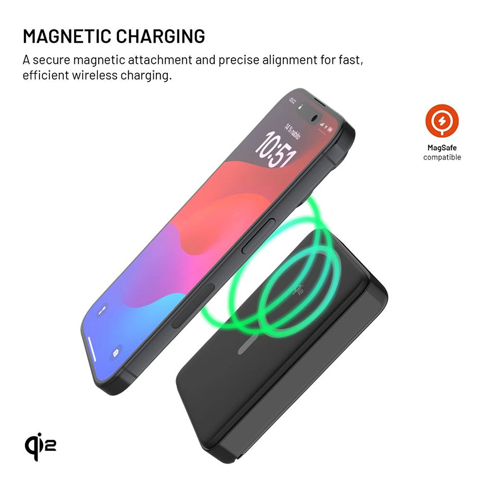 Draadloze Externe Batterij Fixed MagZen 10 Pro, 10000mAh, 30W, PD + FQI, 1 x QI - 1 x USB-C, Zwart