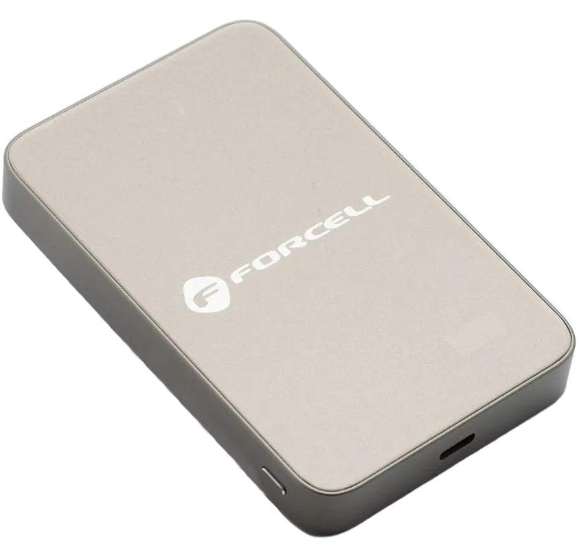 Draadloze Externe Batterij Forcell F5K8, 5000mAh, 15W, PD + FQI, 1 x QI - 1 x USB-C, Goud
