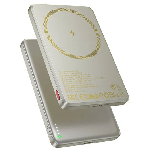 Draadloze Externe Batterij HOCO Q26, 5000mAh, 20W, PD + FQI, 1 x QI - 1 x USB-C, Oranje