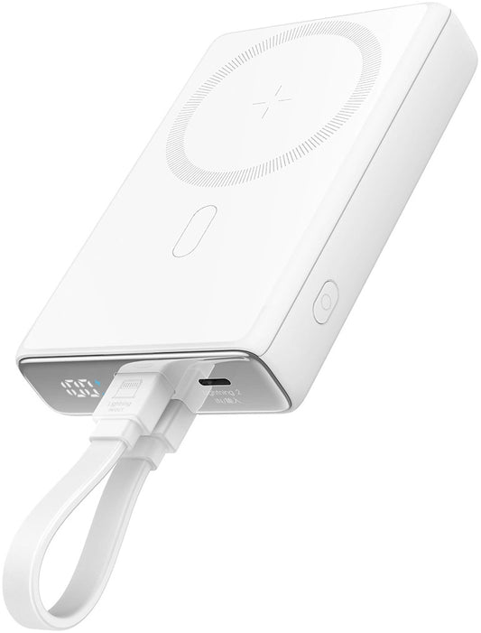 Draadloze Externe Batterij Joyroom JR-PBM01, 10000mAh, 20W, QC + PD + FQI, 1 x Lightning - 1 x QI - 1 x USB-C, Wit