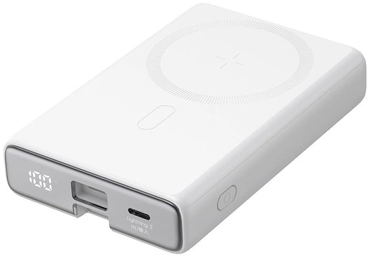 Draadloze Externe Batterij Joyroom JR-PBM01, 10000mAh, 20W, QC + PD + FQI, 1 x Lightning - 1 x QI - 1 x USB-C, Wit