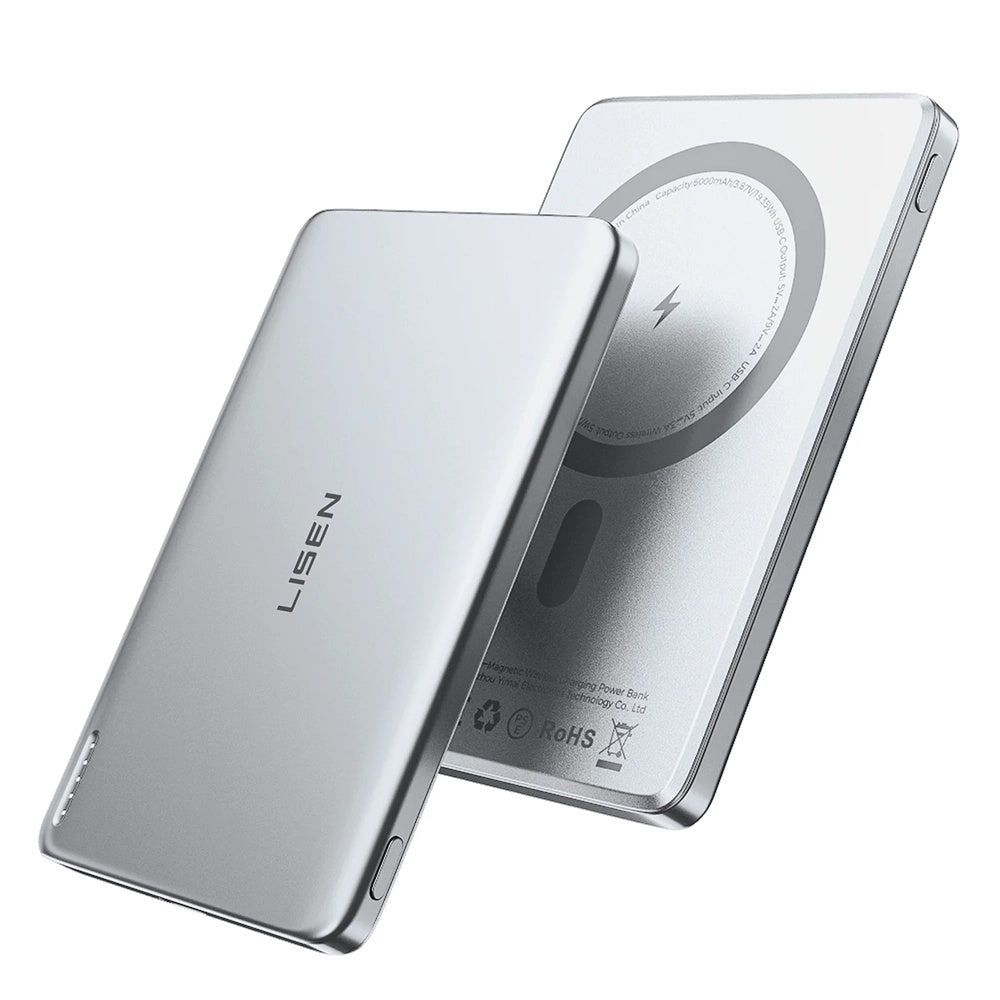 Draadloze Externe Batterij Lisen L601 Pro, 5000mAh, 22.5W, PD + FQI, 1 x QI - 1 x USB-C, Grijs YL0325090011