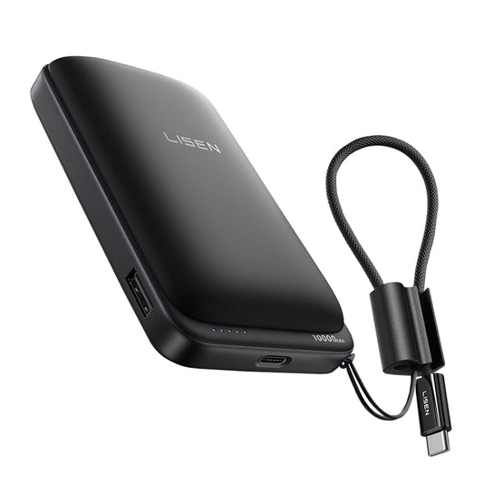 Draadloze Externe Batterij Lisen P604, 10000mAh, 65W, QC + PD + FQI, 1 x QI - 1 x USB-A - 1 x USB-C, Zwart