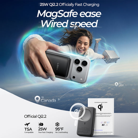 Draadloze Externe Batterij Lisen P604, 10000mAh, 65W, QC + PD + FQI, 1 x QI - 1 x USB-A - 1 x USB-C, Zwart