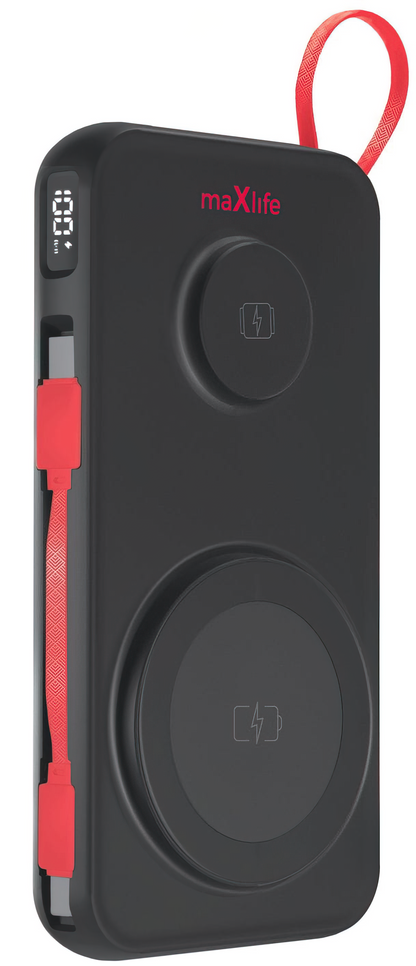 Externe Draadloze Batterij MaXlife MXPB-08, 10000mAh, 22.5W, QC + PD + FQI + QI, 1 x USB-A - 1 x USB-C - 2 x QI, Zwart