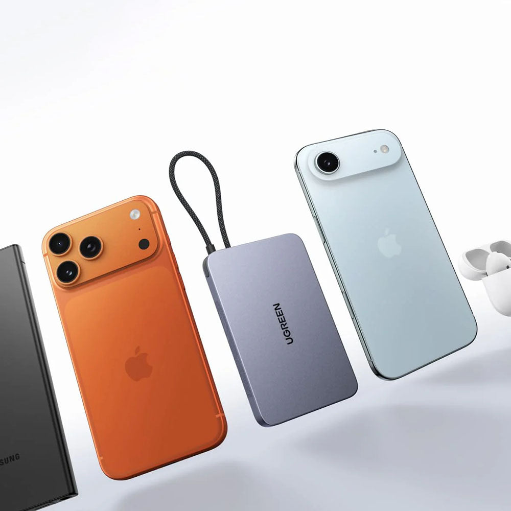 Draadloze powerbank UGREEN PB570 (65839B), 10000 mAh, 30 W, PD + FQI, 1 x Qi - 2 x USB-C, blauw