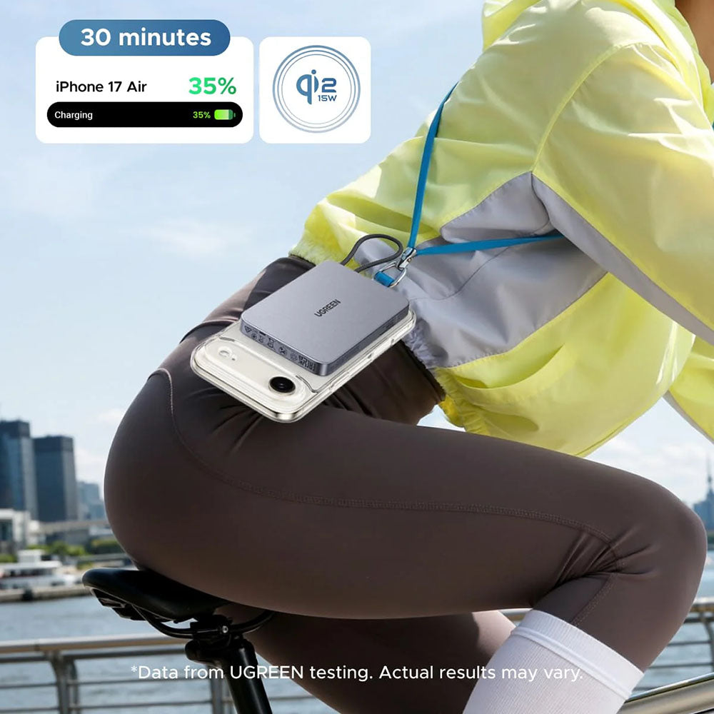 Draadloze powerbank UGREEN PB570 (65839B), 10000 mAh, 30 W, PD + FQI, 1 x Qi - 2 x USB-C, blauw