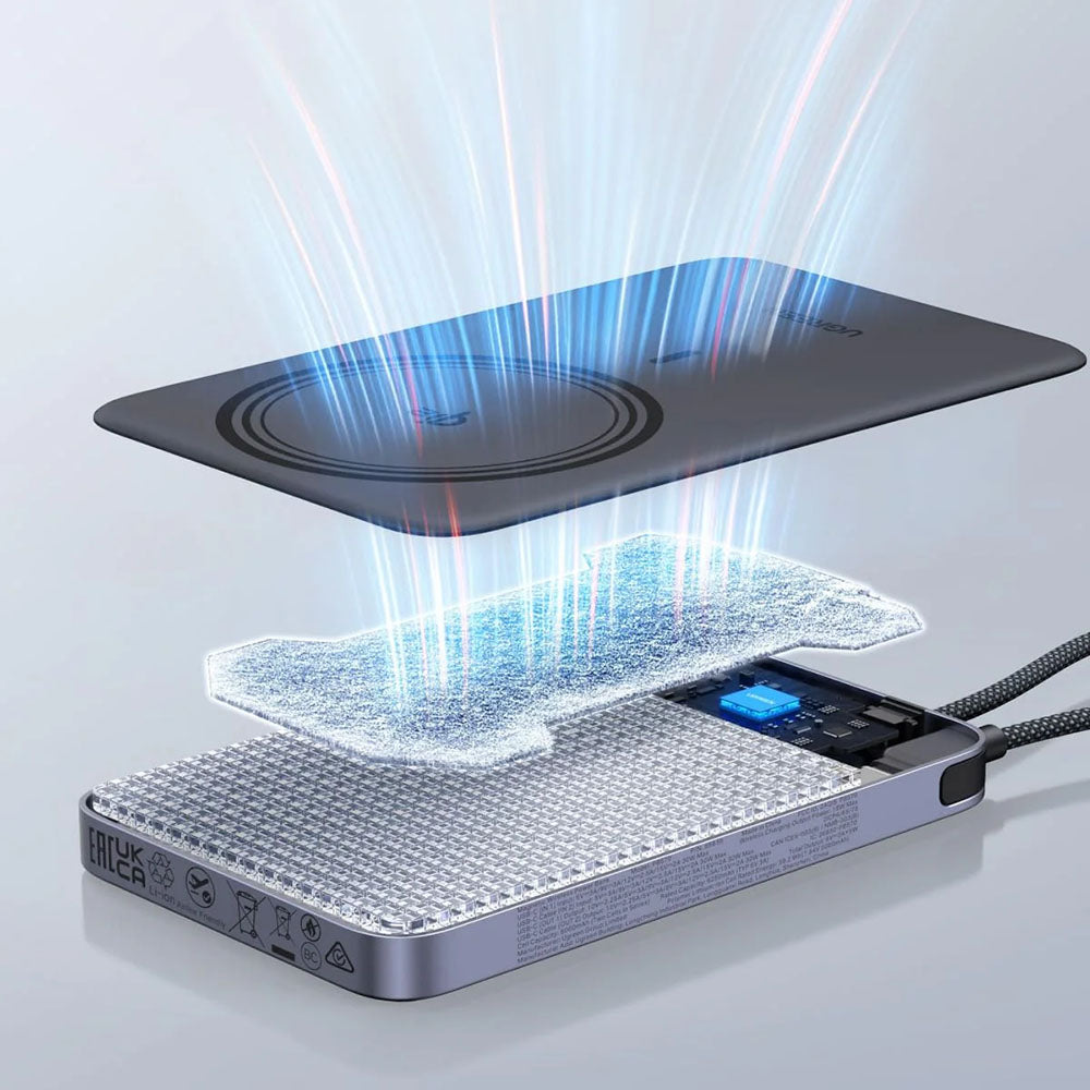UGREEN PB570 Wireless Power Bank (75982B), 10000mAh, 30W, PD + FQI, 1 x Qi - 2 x USB-C, Gray