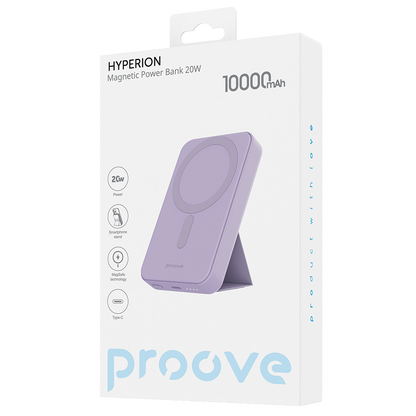 Externe Draadloze Batterij Proove Hyperion, 10000mAh, 20W, PD + FQI, 1 x QI - 1 x USB-C, Paars