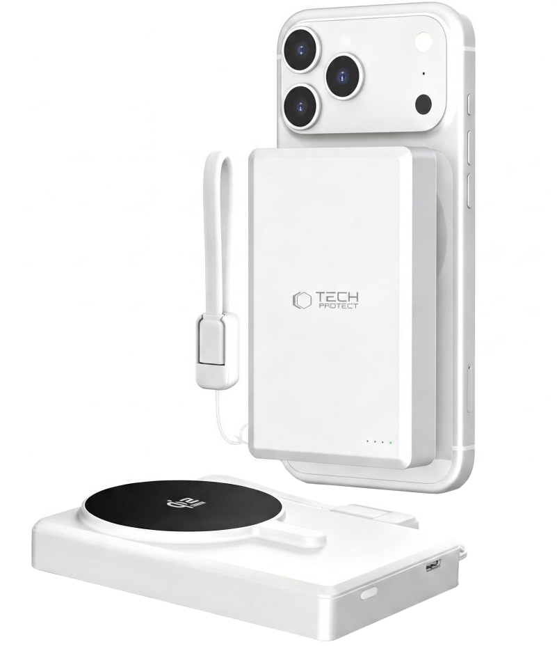 Draadloze Externe Batterij Tech-Protect PB40 LifeMag, 10000mAh, 25W, PD + FQI, 1 x QI - 1 x USB-C, Zilver