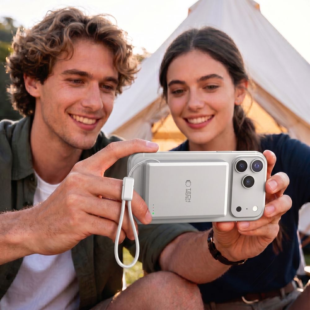 Draadloze Externe Batterij Tech-Protect PB40 LifeMag, 10000mAh, 25W, PD + FQI, 1 x QI - 1 x USB-C, Zilver