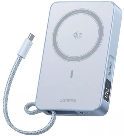 Draadloze Externe Batterij UGREEN MagFlow PB773 (65958), 10000mAh, 25W, PD + FQI, 1 x QI - 2 x USB-C, Blauw