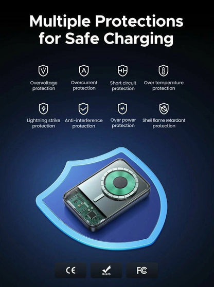 Externe Draadloze Batterij UGREEN PB562, 10000mAh, 20W, PD + FQI, 1 x QI - 1 x USB-C, Zwart