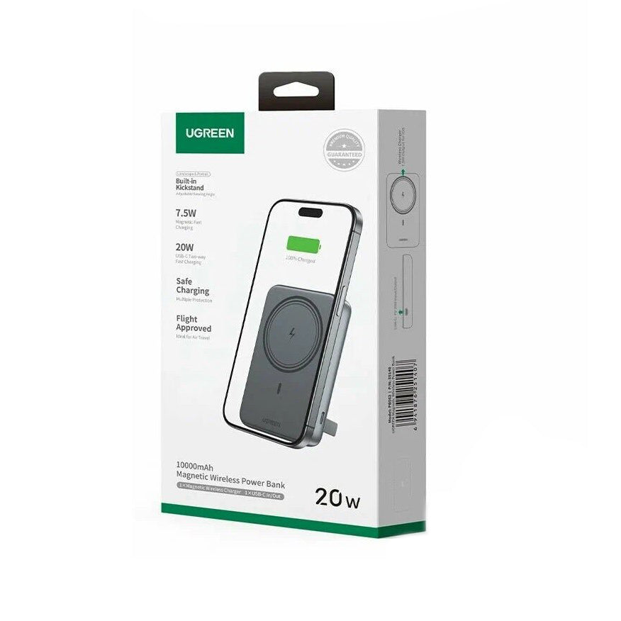Externe Draadloze Batterij UGREEN PB562, 10000mAh, 20W, PD + FQI, 1 x QI - 1 x USB-C, Zwart