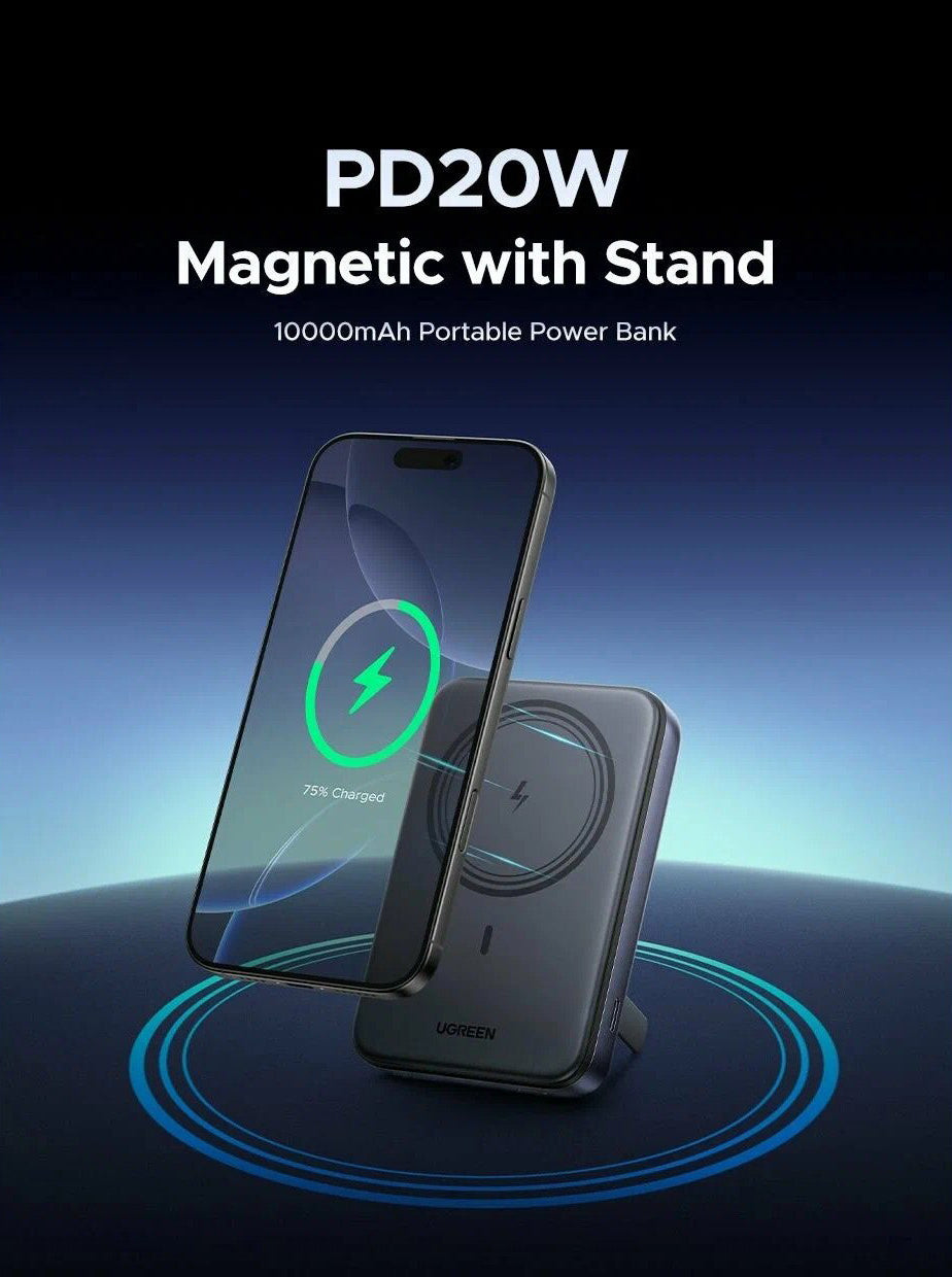 Externe Draadloze Batterij UGREEN PB562, 10000mAh, 20W, PD + FQI, 1 x QI - 1 x USB-C, Zwart