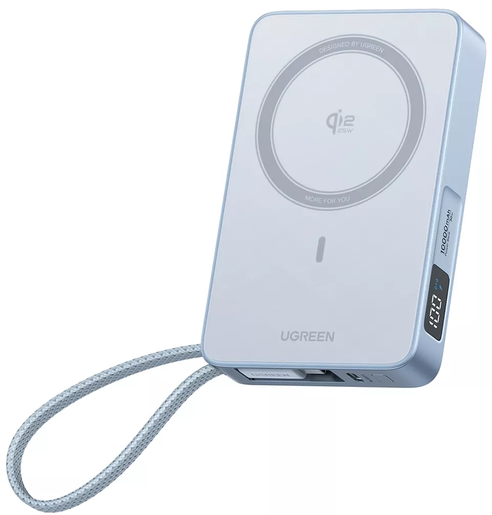 Draadloze Externe Batterij UGREEN MagFlow PB773 (65958), 10000mAh, 25W, PD + FQI, 1 x QI - 2 x USB-C, Blauw